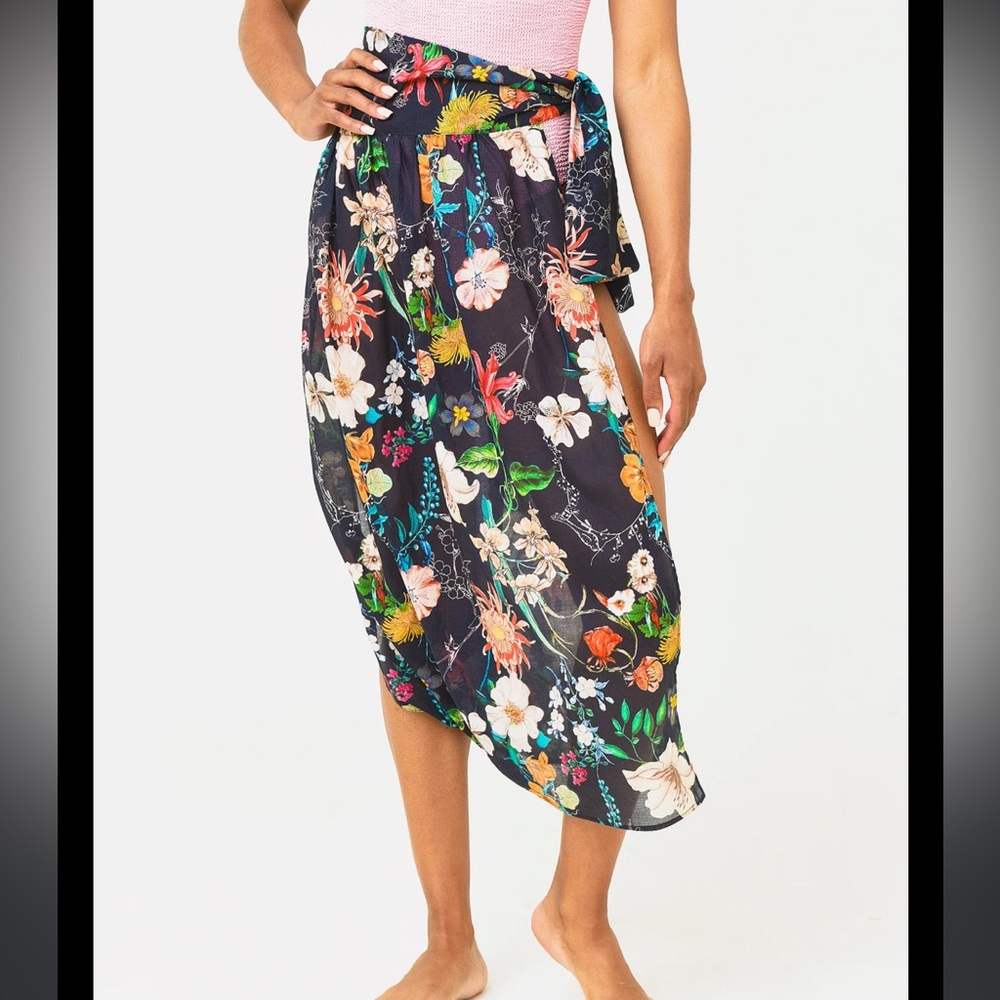 Evi Grintela shirt dress cover swim skirt floral Sz XS